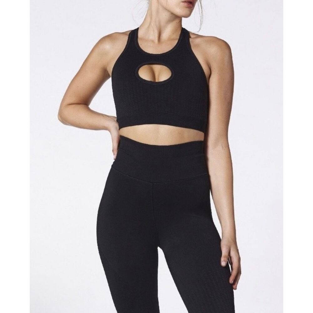 New NUX Womem's Black Sphere Racerback Keyhole Sports bra Size S